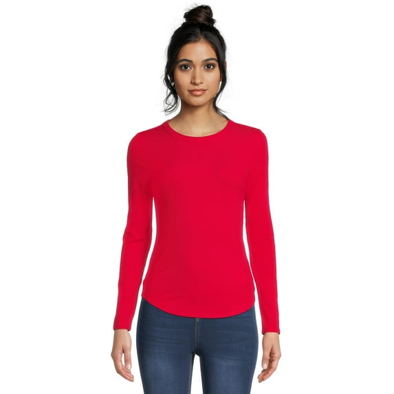 No Boundaries Women's Juniors Ribbed Crewneck Tee with Long Sleeves, Sizes XS-XXXL