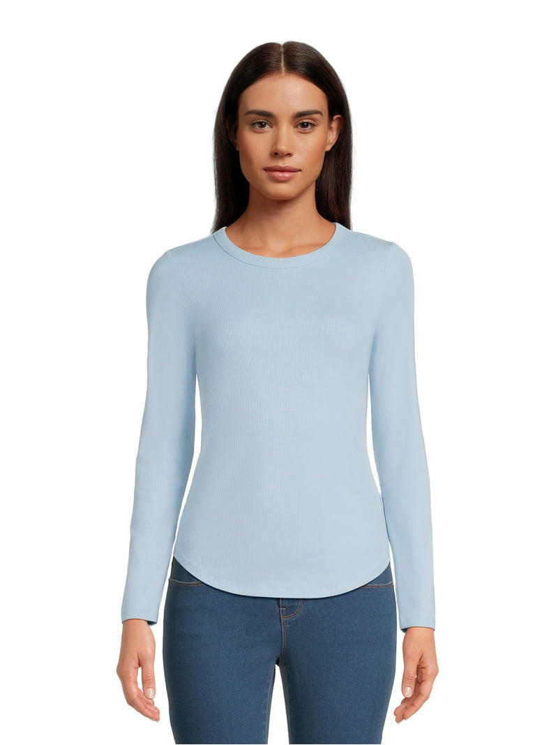 No Boundaries Women's Juniors Ribbed Crewneck Tee with Long