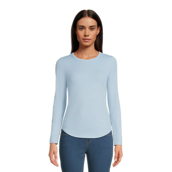 No Boundaries Women's Juniors Ribbed Crewneck Tee with Long Sleeves, Sizes XS-XXXL