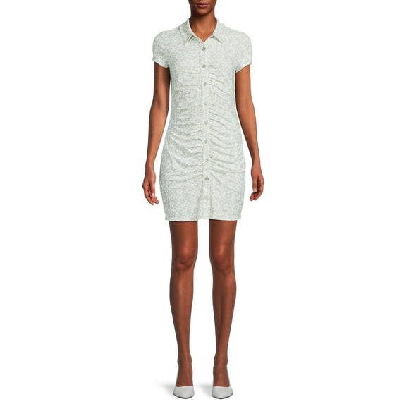 No Boundaries Women's Juniors Ruched Shirt Dress