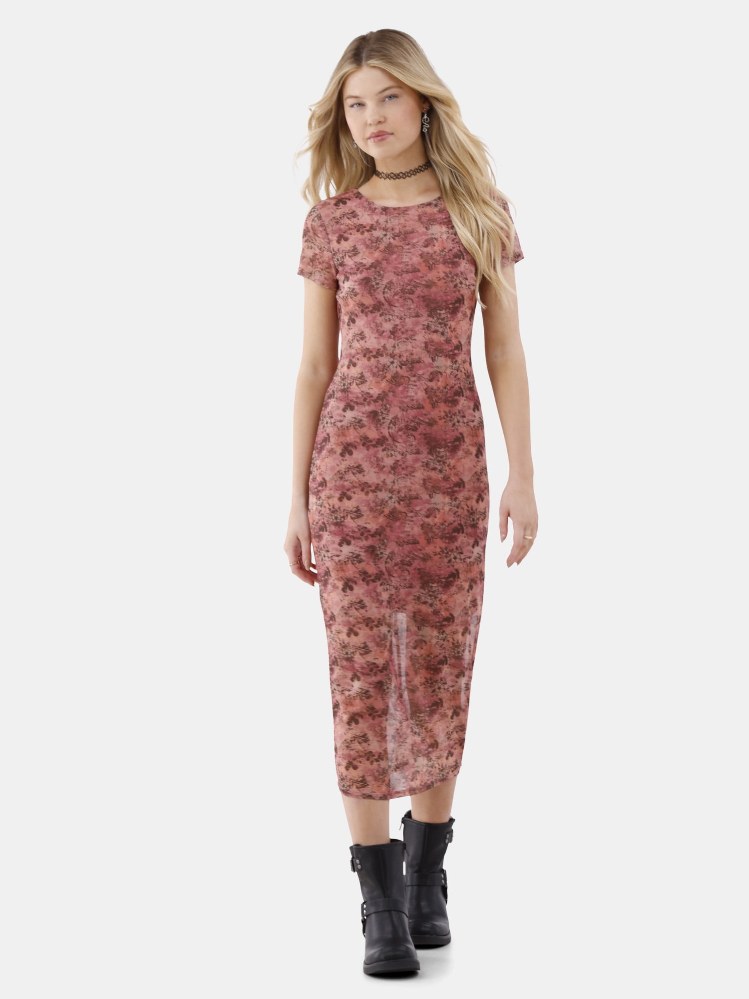 No Boundaries Mesh Maxi Dress, Women's and Women's Plus - Walmart.com