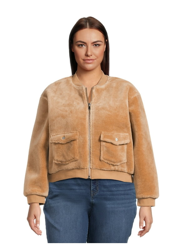 No Boundaries Women's Juniors and Plus Bomber Jacket with Cargo Pockets, Sizes XS-4X