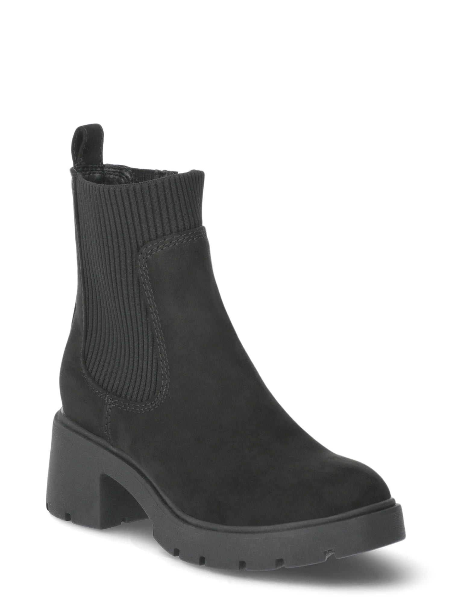 No Boundaries Women's Knit Chelsea Ankle Boots, Wide Width Available