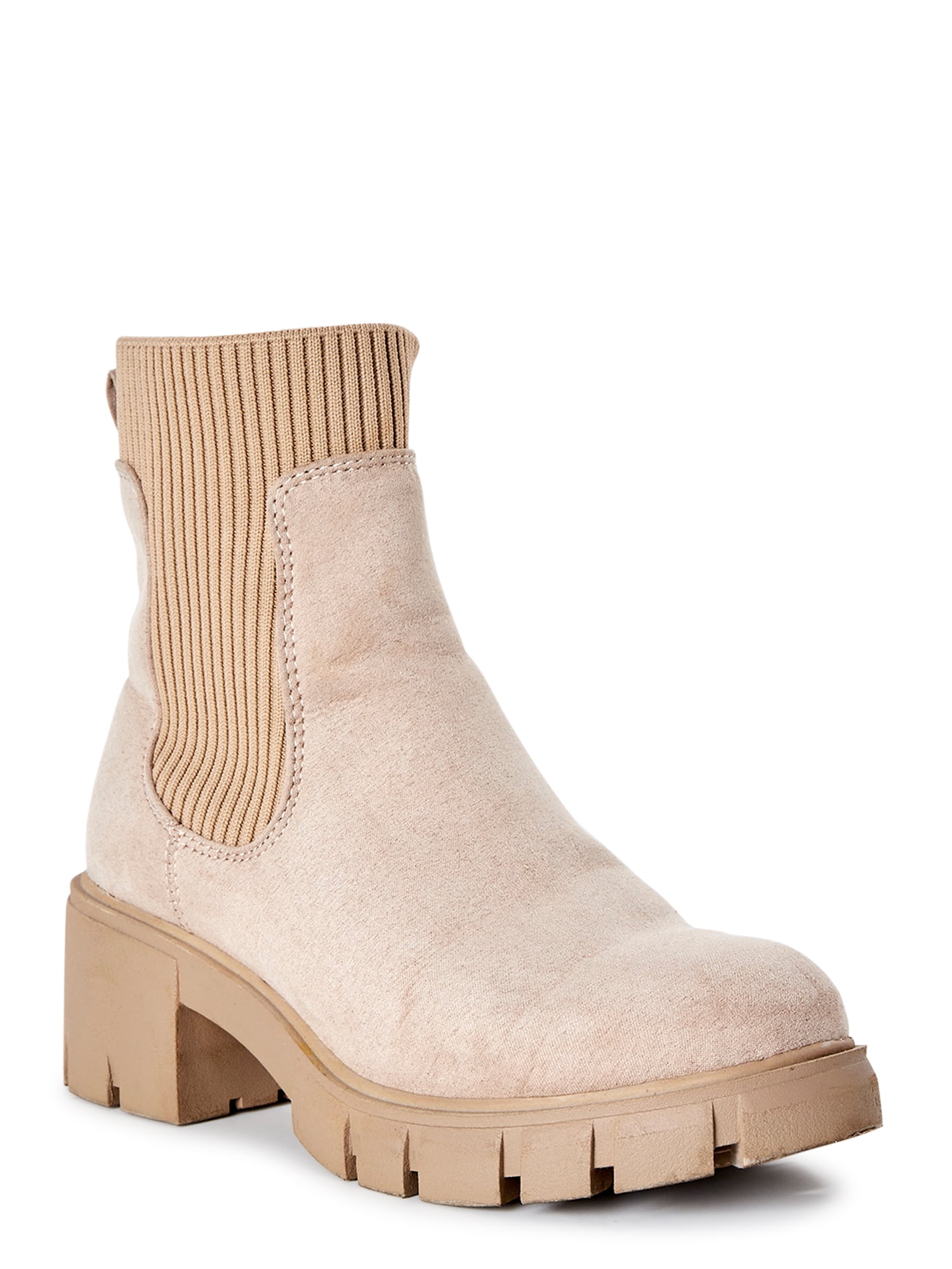 No Boundaries Women's Knit Chelsea Boots, Wide Width Available