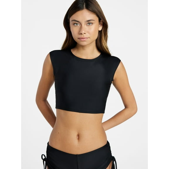 No Boundaries Kona Crush Rashguard Crop Top with Short Sleeves, Women’s XXS-XXL