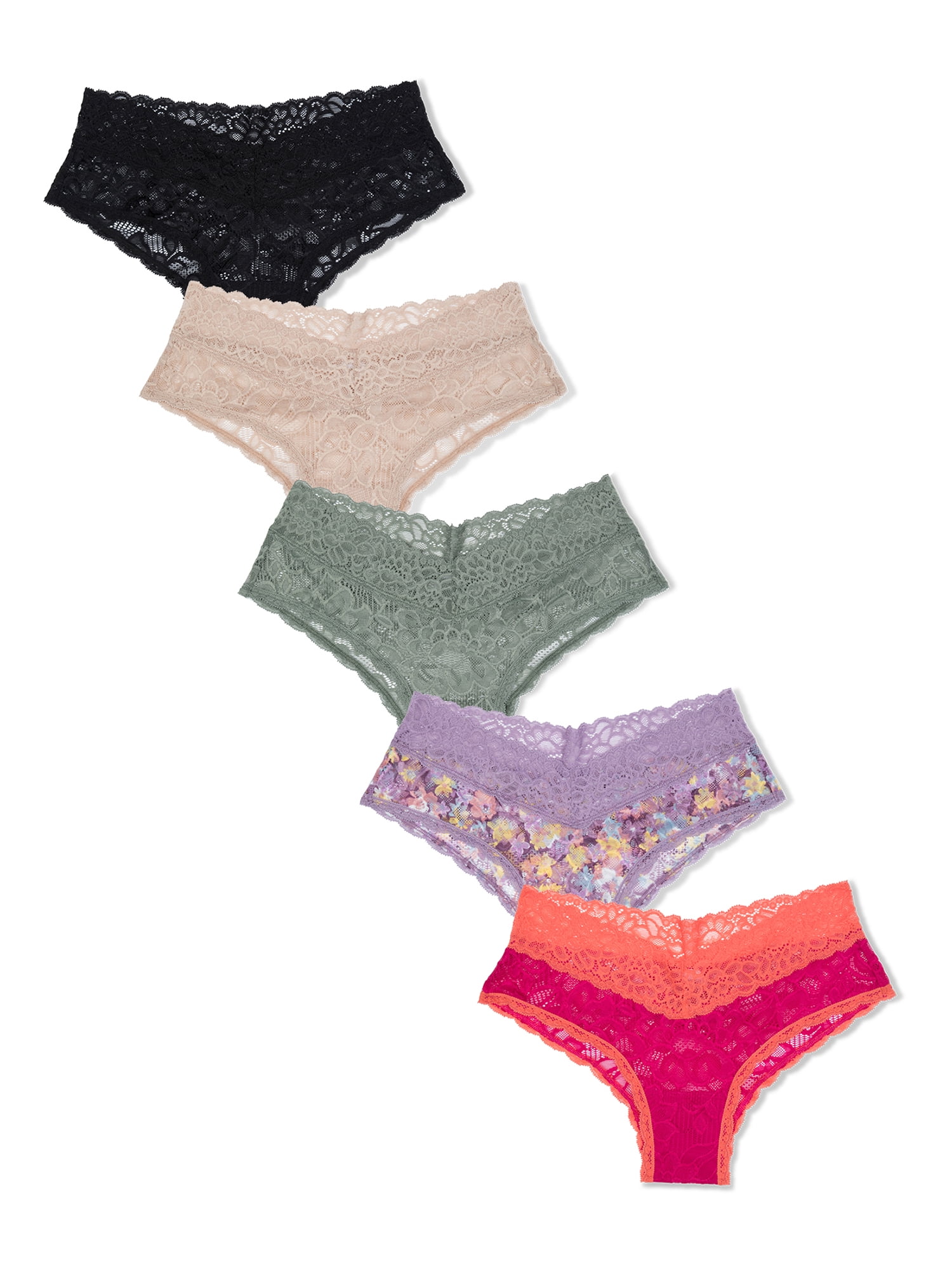 No Boundaries Women's Lace Cheeky Panties, 5-Pack 