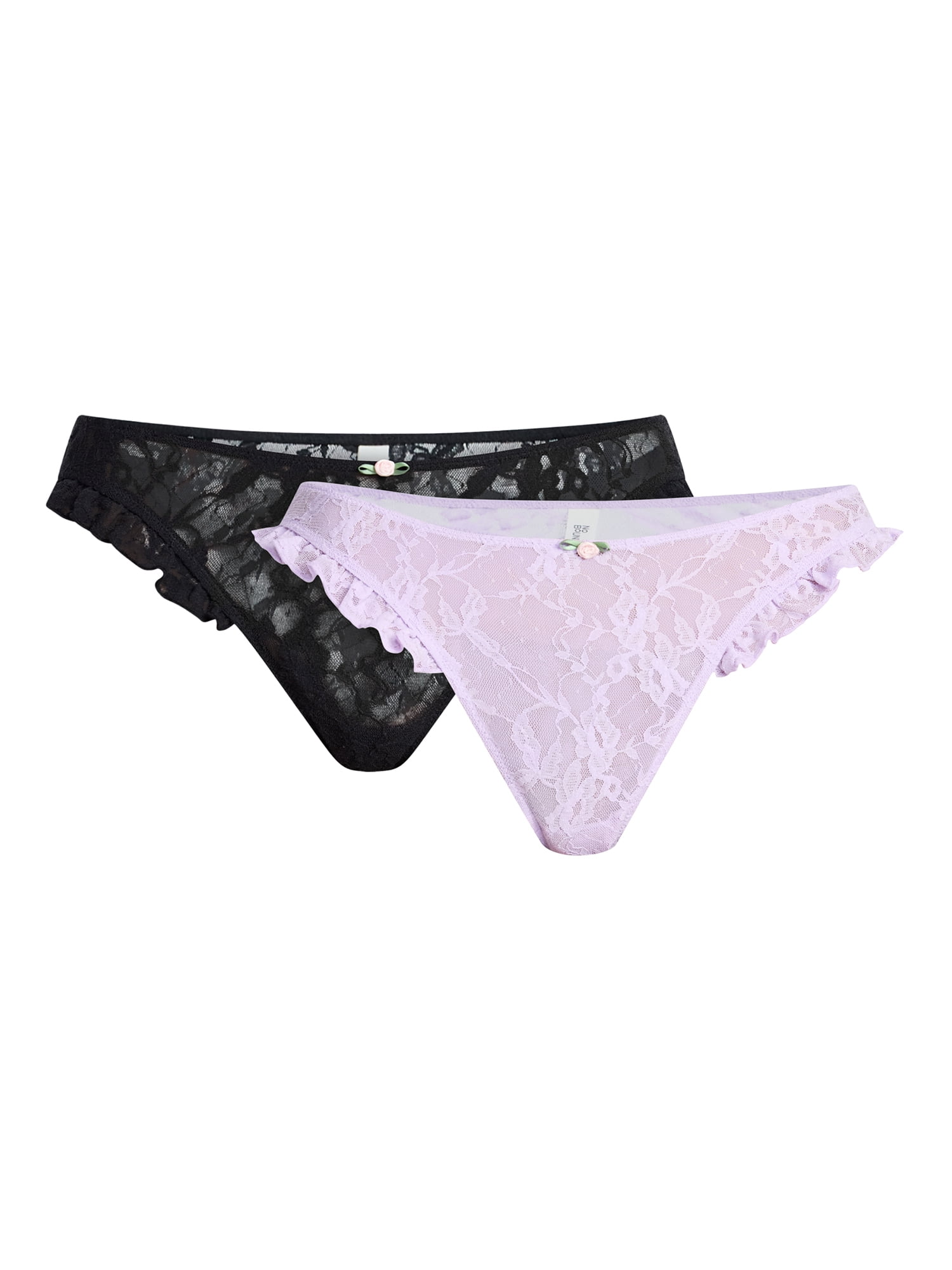 No Boundaries Lace Thong Panties, 2-Pack, Women's XS-XXXL