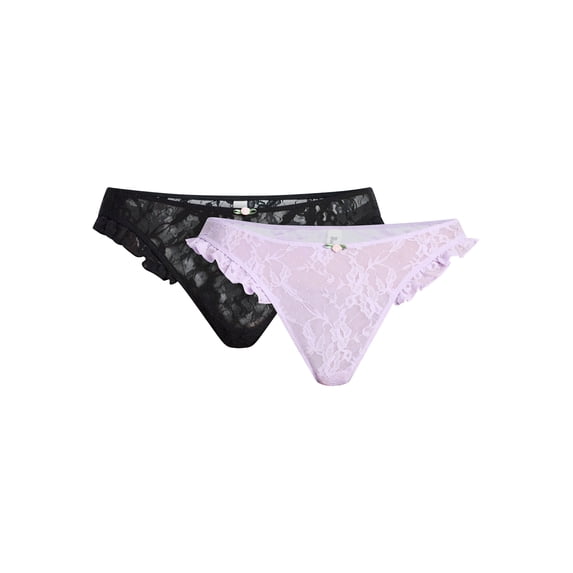 No Boundaries Lace Thong Panties, 2-Pack, Women's XS-XXXL