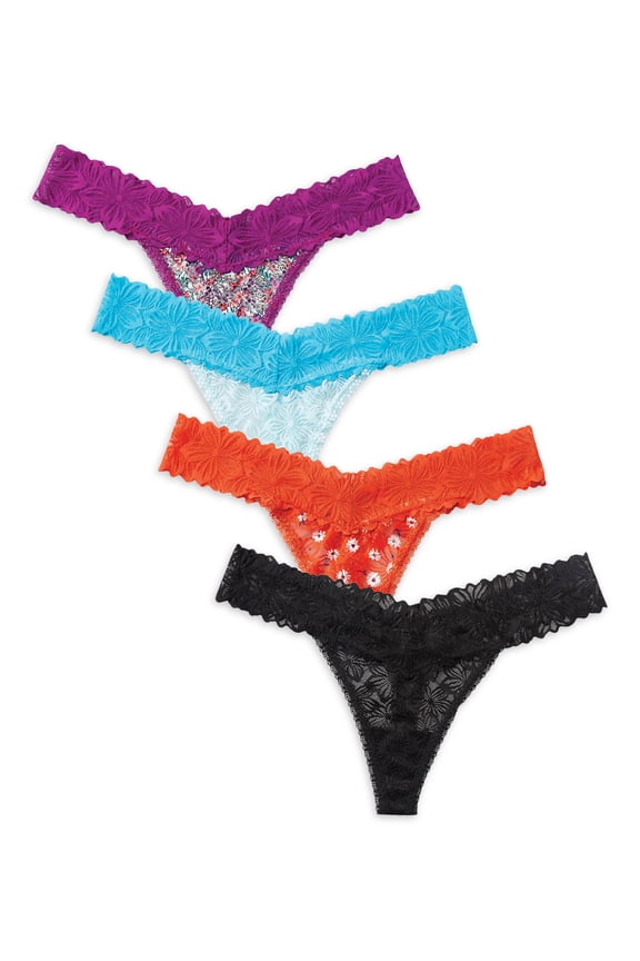 Women's Lace Thong Panties, 4-Pack