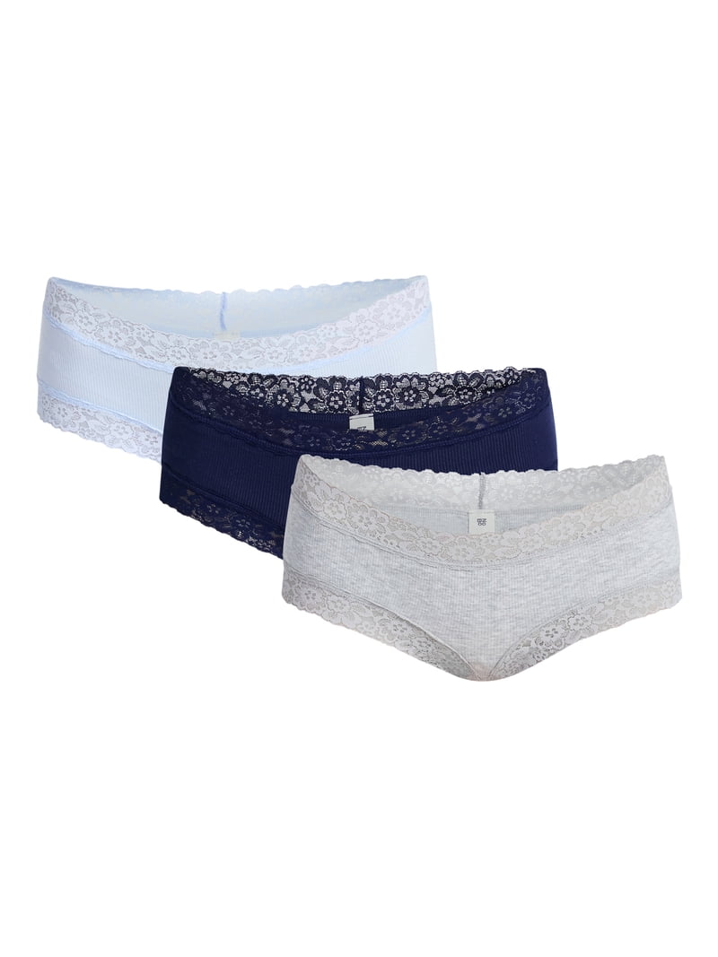 No Boundaries Women's Lace Trim Cheeky Panties, 3-Pack, L