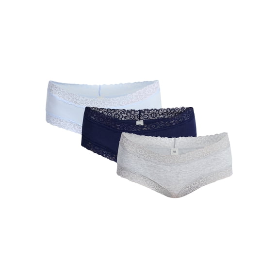 No Boundaries Lace Trim Cotton Rib Cheeky Panties, 3-Pack, Women's XS-XXXL
