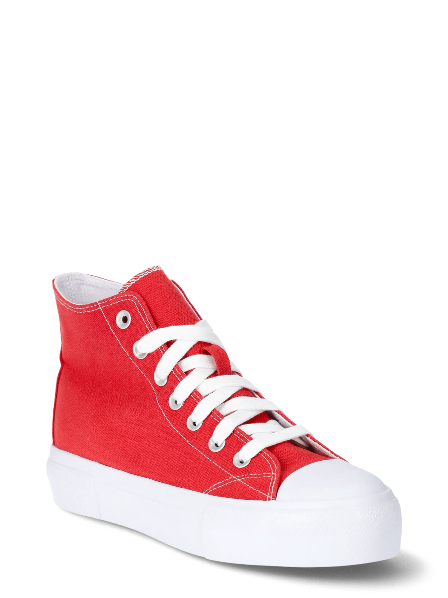 No Boundaries Women’s Lace Up High Top Sneakers, Round Toe Red, Size 8.5