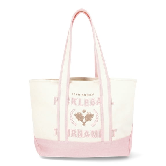 No Boundaries Women’s Large Canvas Tote, Light Coarl Pickleball, Women’s