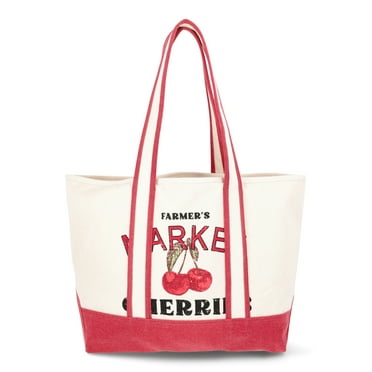 No Boundaries Women’s Large Canvas Tote, Red Cherries, Women’s