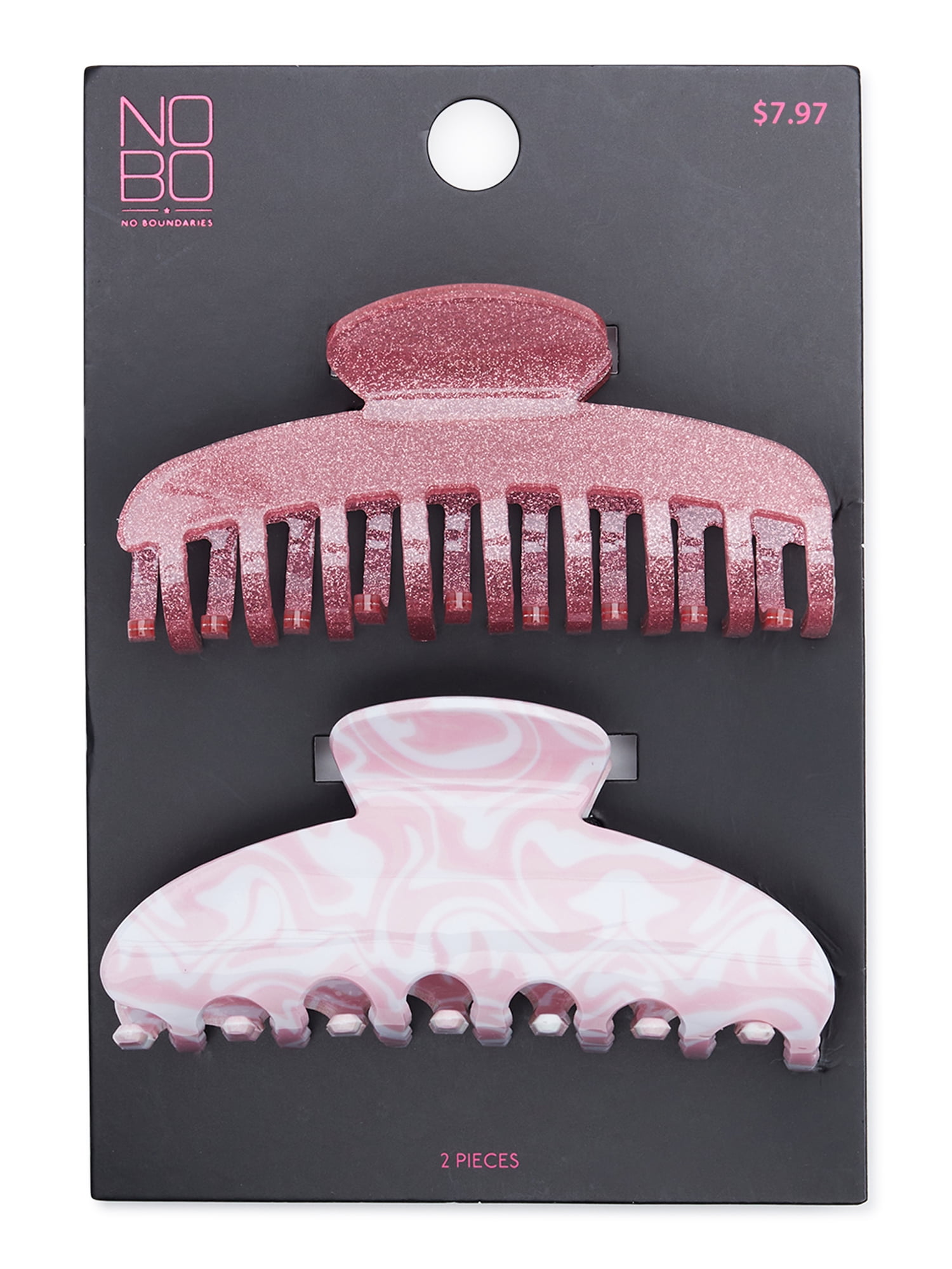 No Boundaries Women's Large Claw Hair Clips, 2-Pack Pink