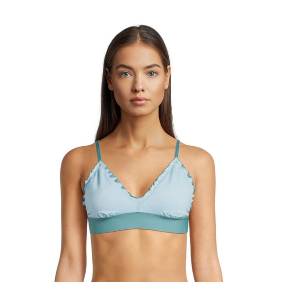 No Boundaries Women's Lettuce Edge Triangle Bralette, Sizes S-3XL