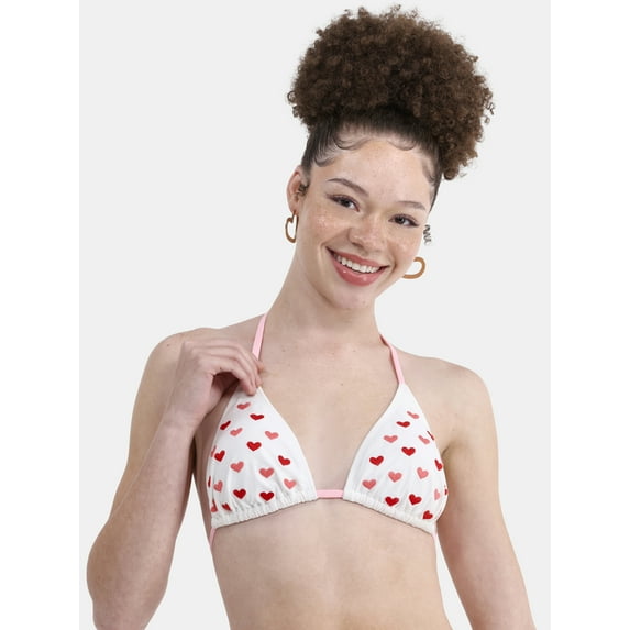No Boundaries Women's Love Club Embroidery Triangle Bikini Top, Sizes XXS - XXL