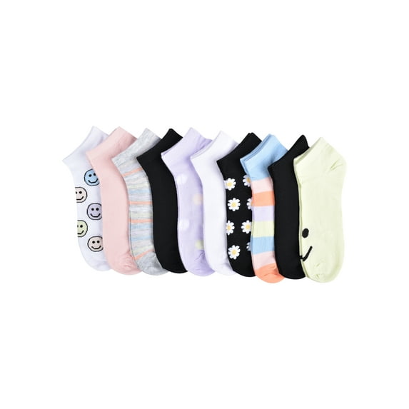 No Boundaries Women's Low-Cut Socks, 10-Pack, Shoe Size 4-10