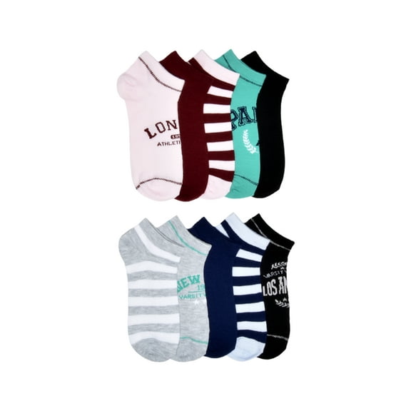 No Boundaries Womens Low-Cut Socks, 10-Pack, Sock Sizes 4-10