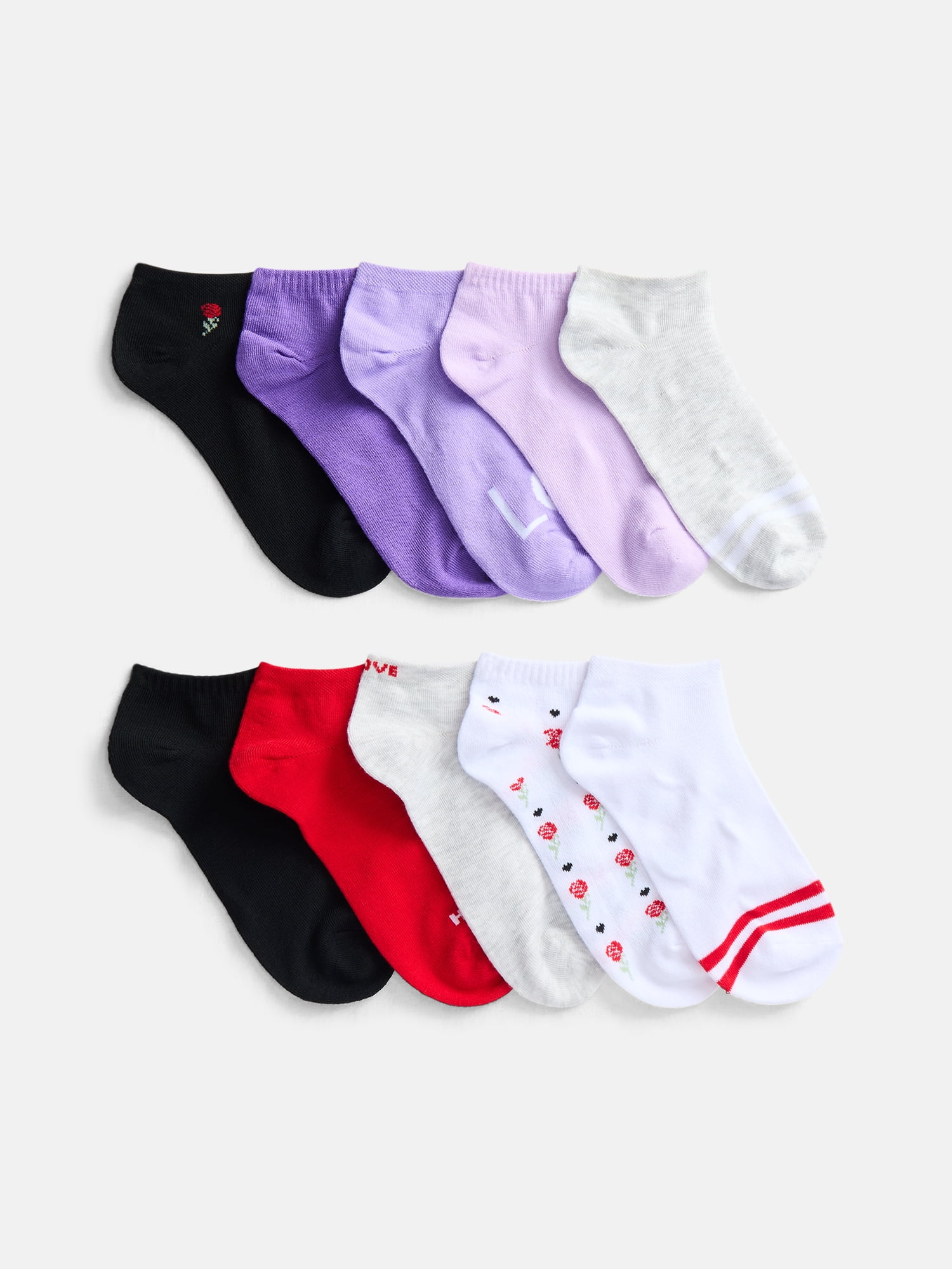 No Boundaries Women’s Low Cut Socks, 10 Pack, Shoe Sizes 4-10