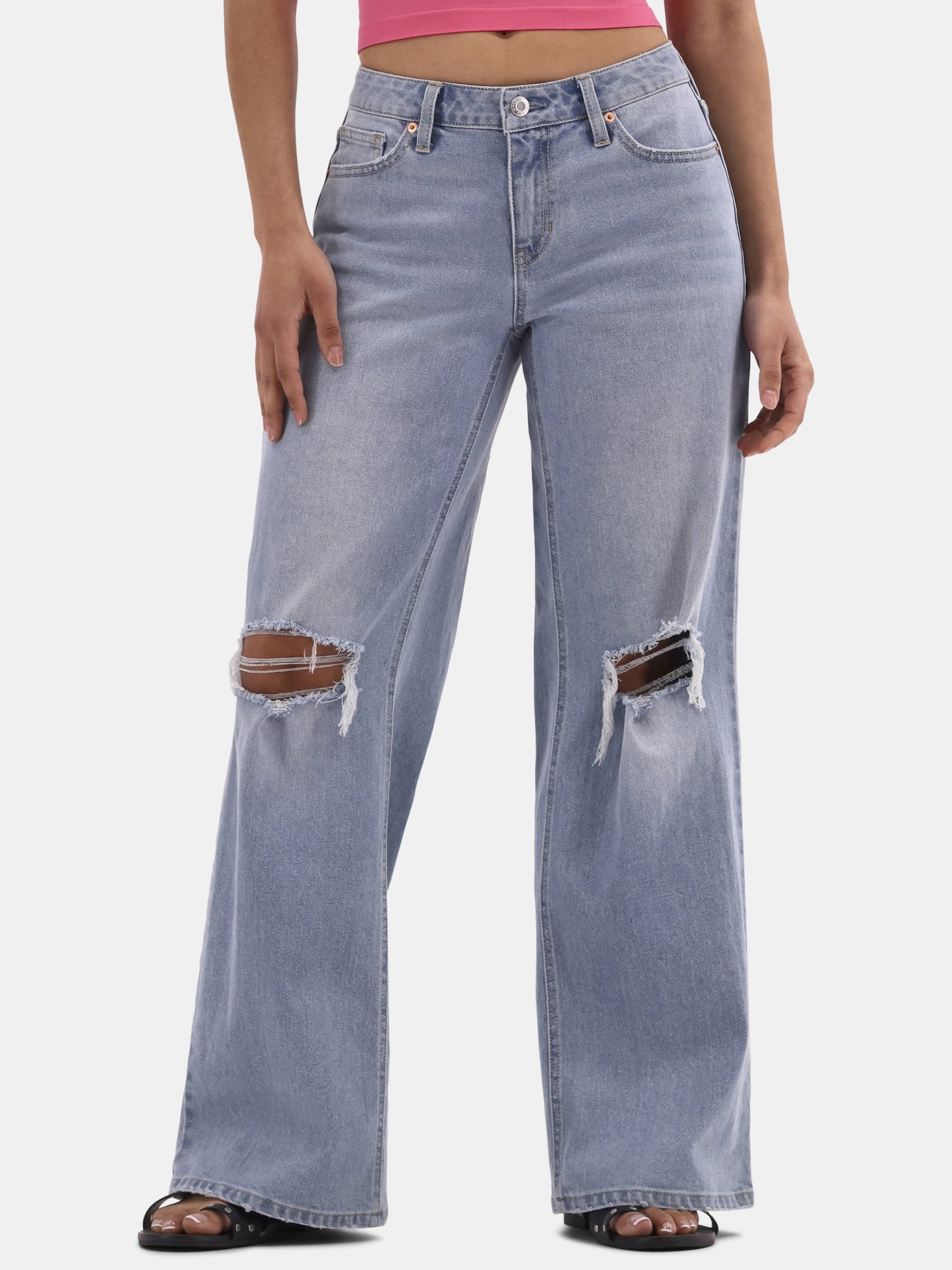 No Boundaries Low Rise Wide Leg Jeans, 31” Inseam, Women's