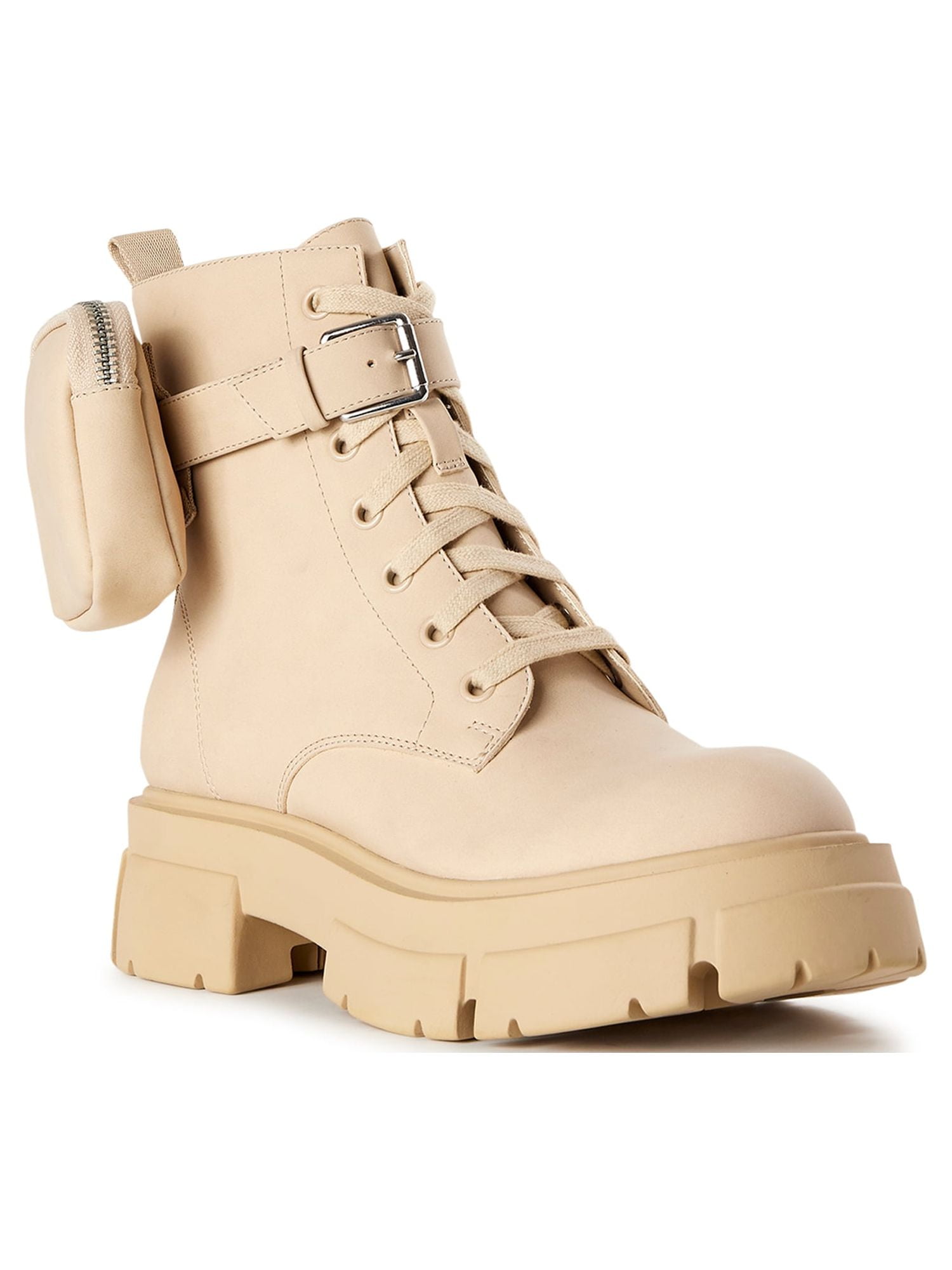 No Boundaries Women's Lug Combat Boots with Side Pouch - Walmart.com