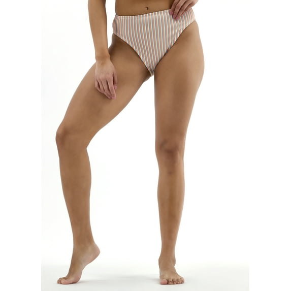 No Boundaries Women's Lurex Thread Stripe High Waist Swim Bottoms, Sizes XXS - XL