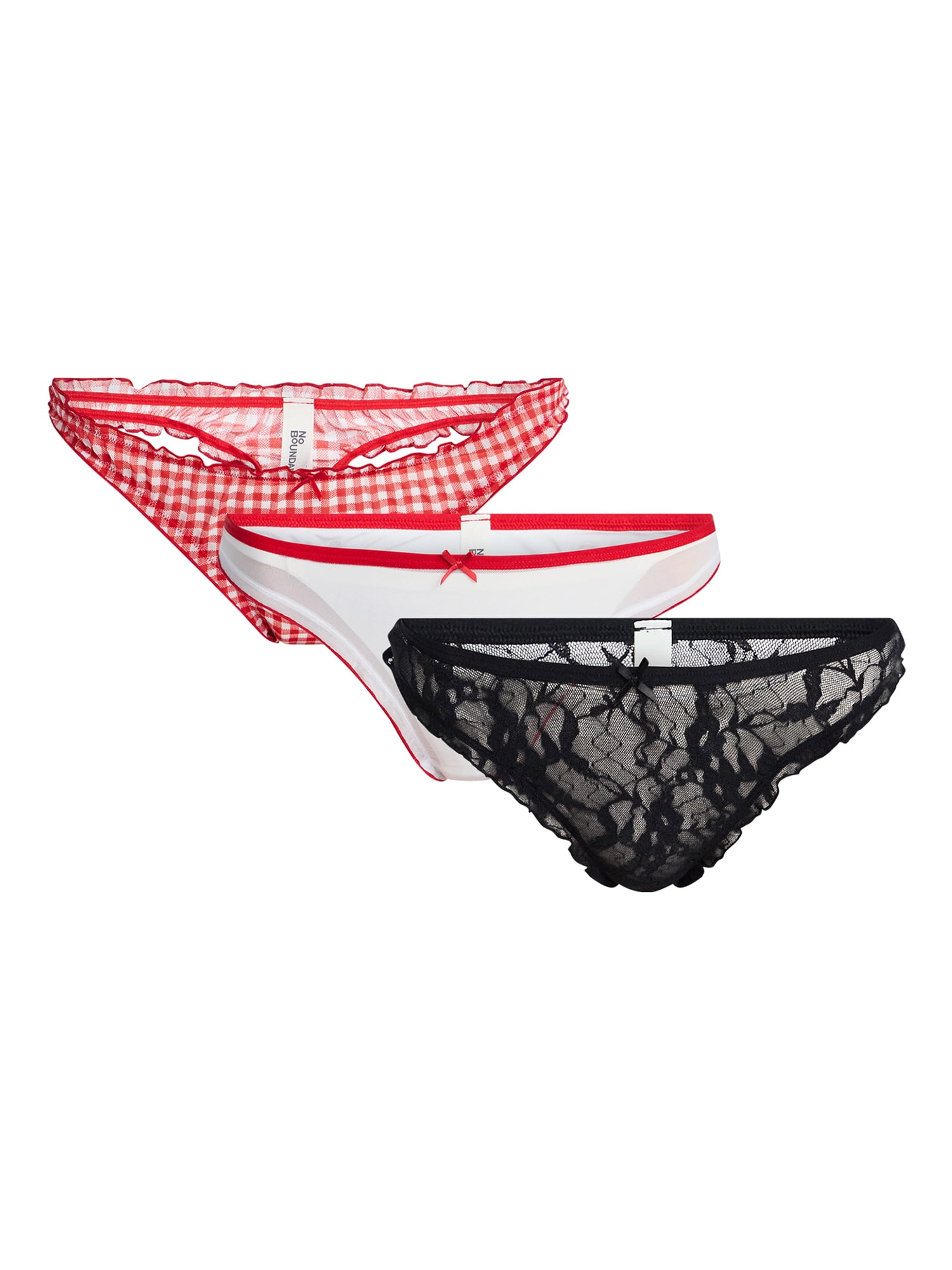 No Boundaries Mesh and Lace Thong Panties, 3-Pack, Women's XS-XXXL