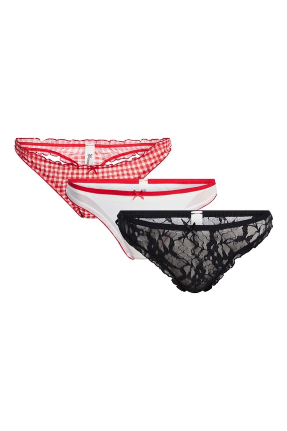 Mesh and Lace Thong Panties, 3-Pack, Women's XS-XXXL