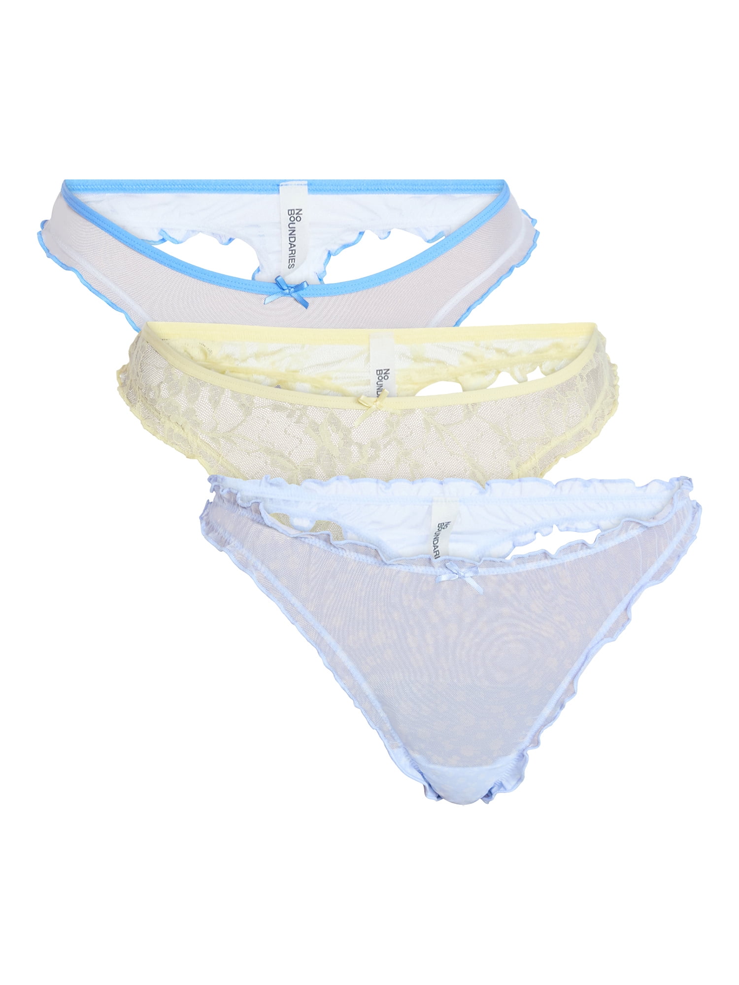 No Boundaries Mesh and Lace Thong Panties, 3-Pack, Women's XS-XXXL