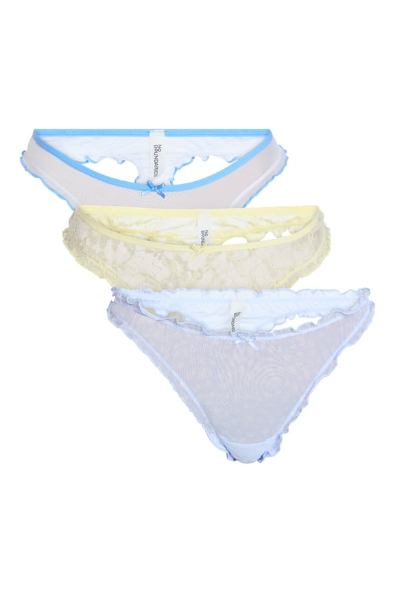 Mesh and Lace Thong Panties, 3-Pack, Women's XS-XXXL