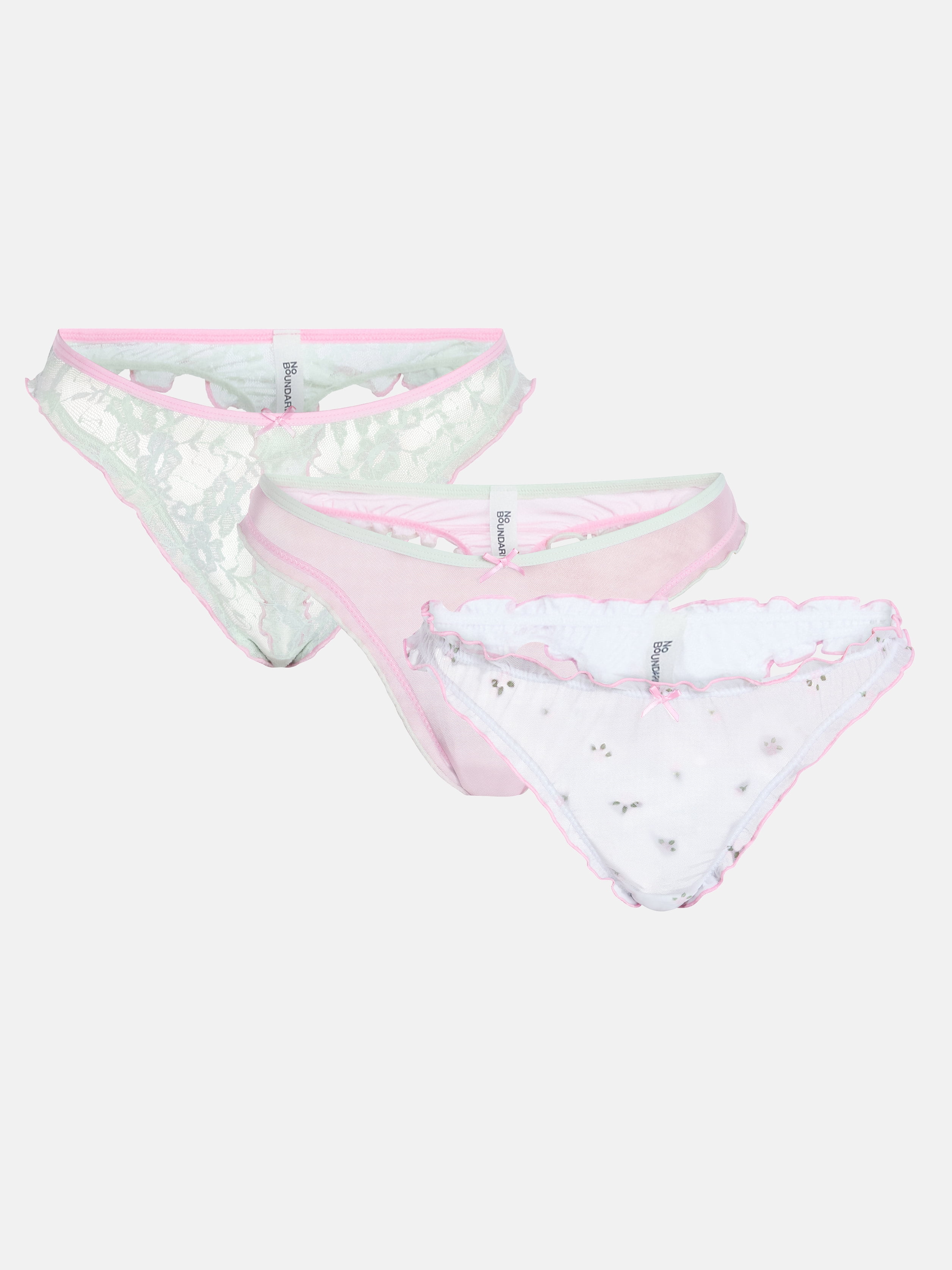 No Boundaries Mesh and Lace Thong Panties, 3-Pack, Women's XS-XXXL