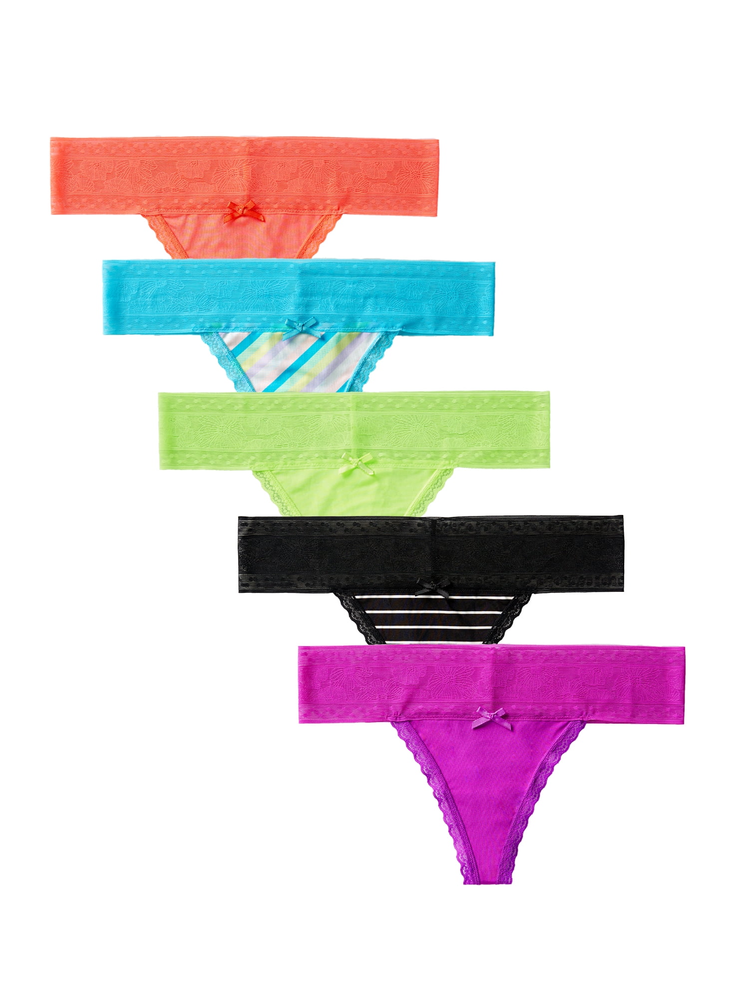 No Boundaries Women's Microfiber Thong Panties, 5-Pack 