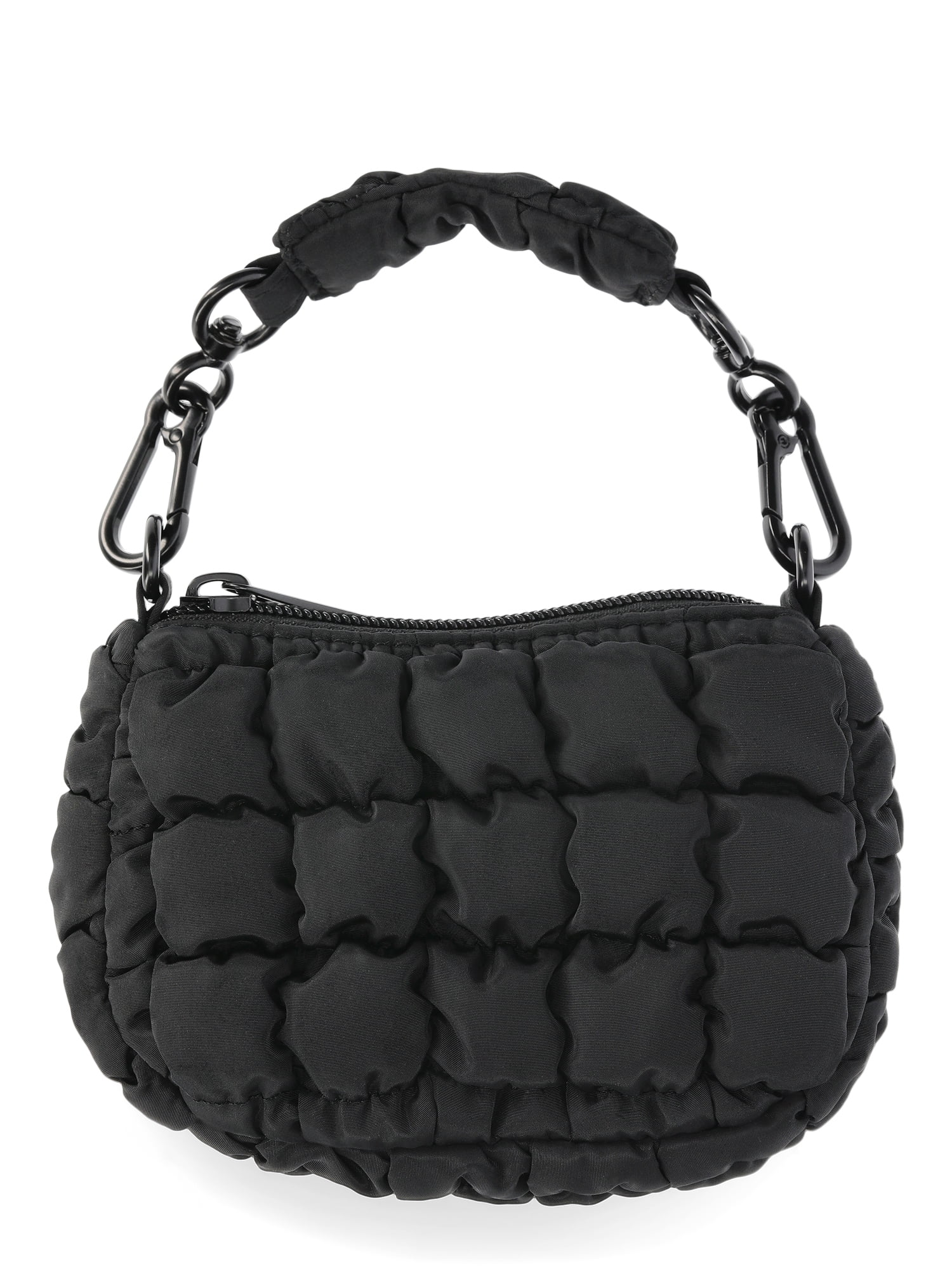 No Boundaries Women's Mini Quilted Hobo Bag Charm, Black