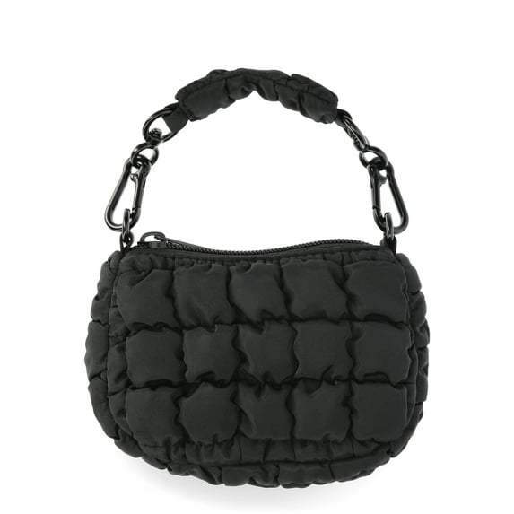 No Boundaries Women's Mini Quilted Hobo Bag Charm, Black