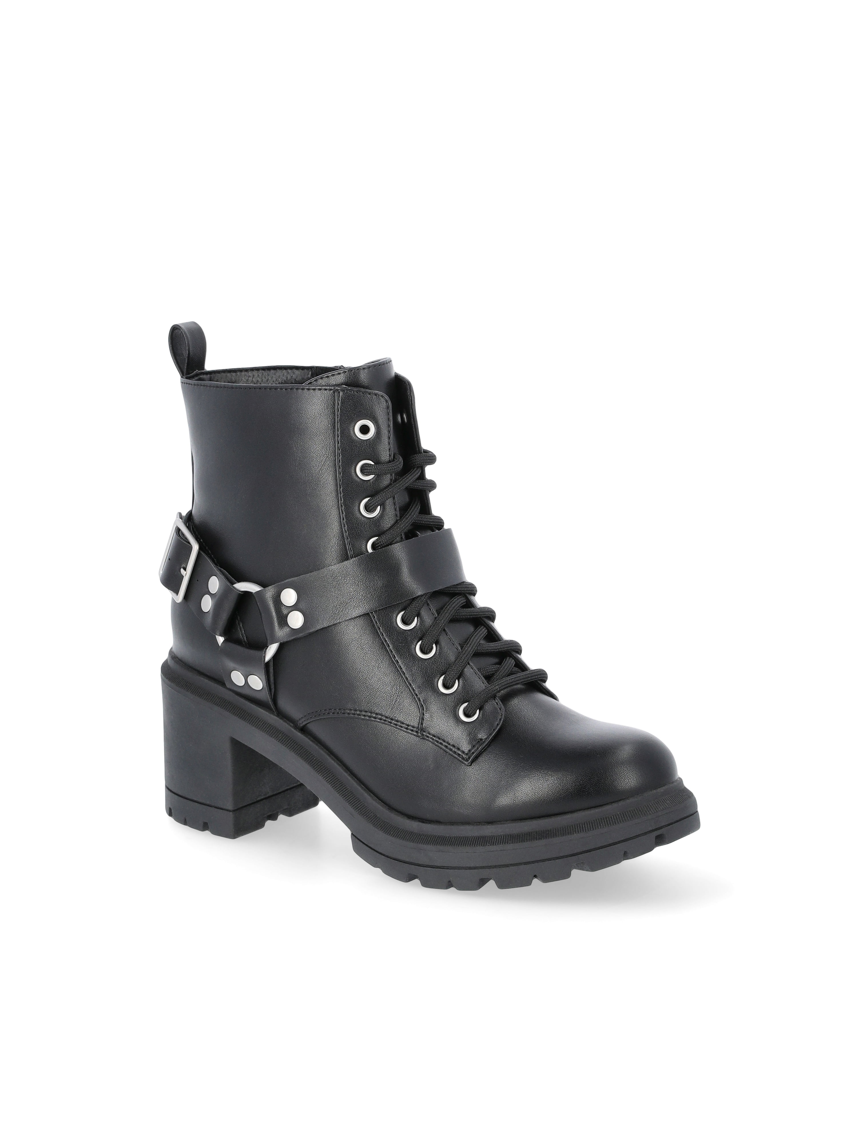 No Boundaries Women's Lace Up Ankle Moto Boots, Wide Width Available