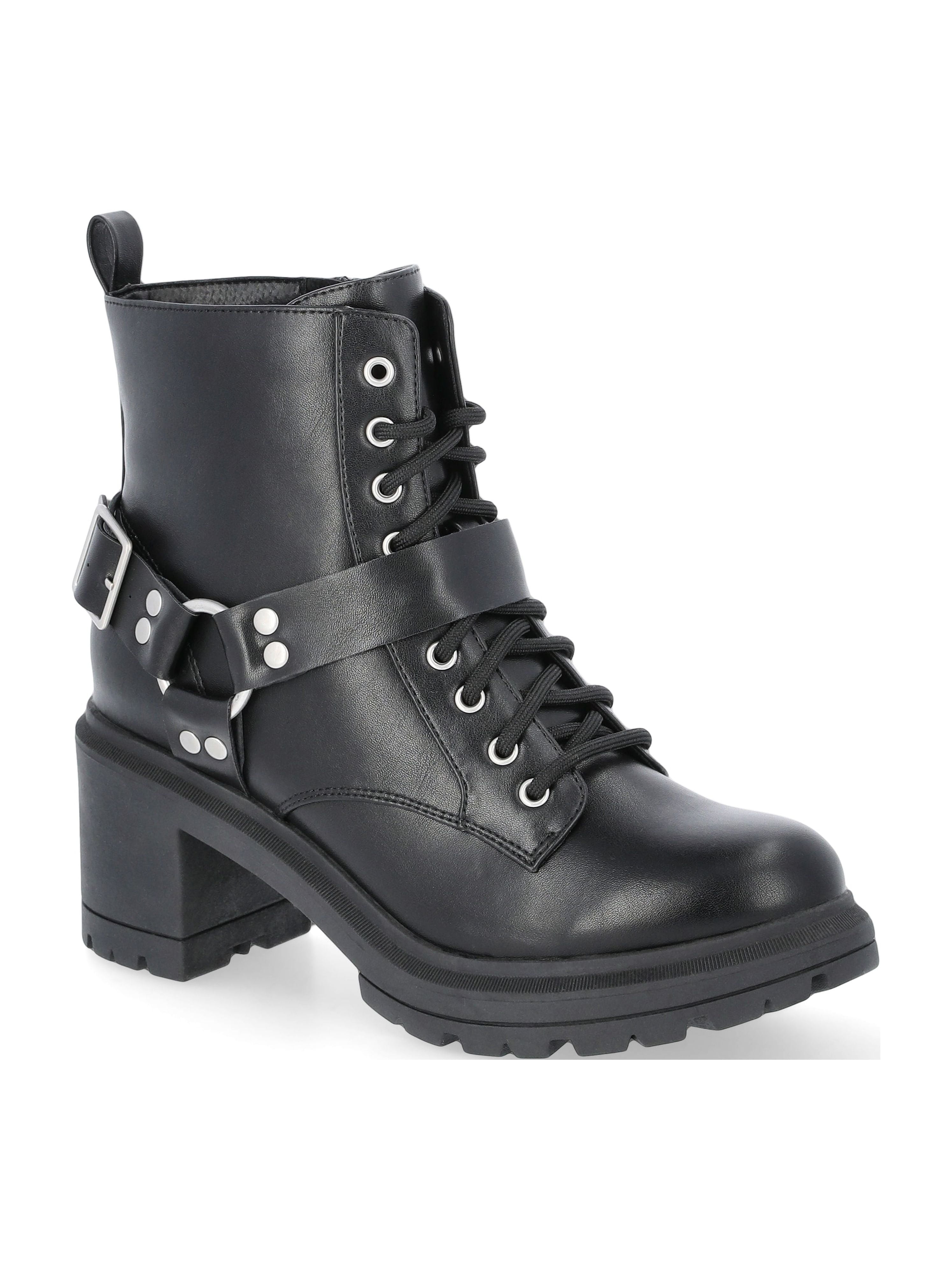 No Boundaries Women's Lace Up Ankle Moto Boots, Wide Width Available