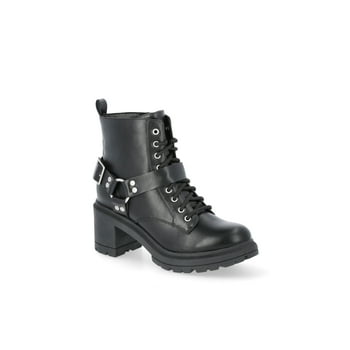 No Boundaries Lace Up Ankle Moto Boots, Wide Width Available, Women's