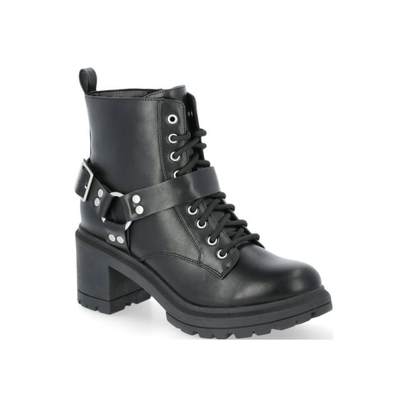 No Boundaries Women's Lace Up Ankle Moto Boots, Wide Width Available