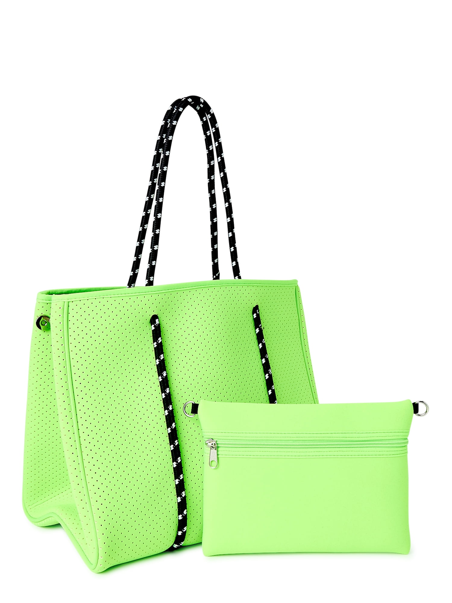 Green with Pink Stripe Neoprene Tote Bag - Pressed to Impress, LLC