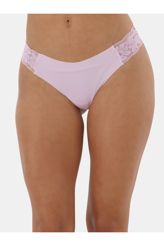 Women's No Show Thong with Lace Panty, Sizes XS to XXXL