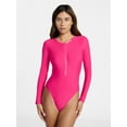 thumbnail image 1 of No Boundaries Ohana Cutout One-Piece Swimsuit with Long Sleeves, Women's XXS-XXL, 1 of 5