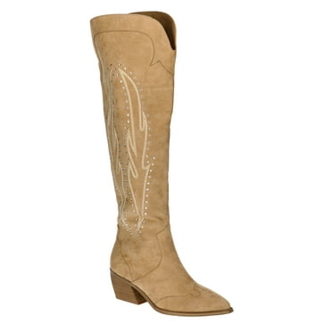 No Boundaries Women's Over the Knee Bling Western Boots