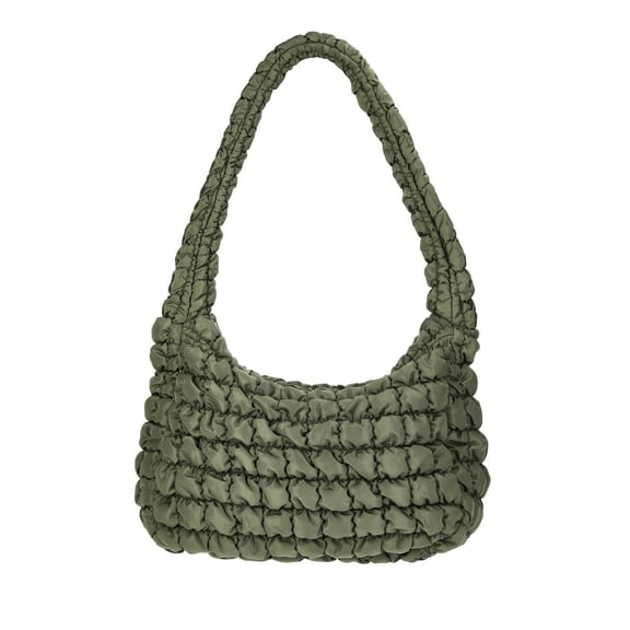 No Boundaries Women's Quilted Puffer Oversized Shoulder Hobo Bag, Olive