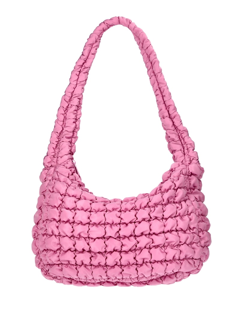No Boundaries Women's Quilted Puffer Oversized Shoulder Bag, Rosy