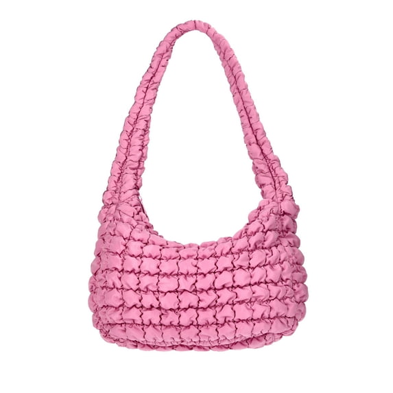 No Boundaries Women's Quilted Puffer Oversized Shoulder Bag, Rosy Lilac