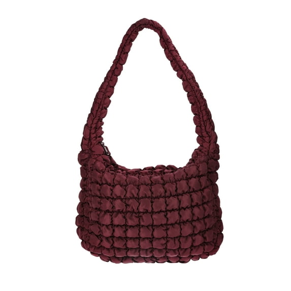 No Boundaries Women's Oversized Quilted Hobo Bag, Wine Fusion