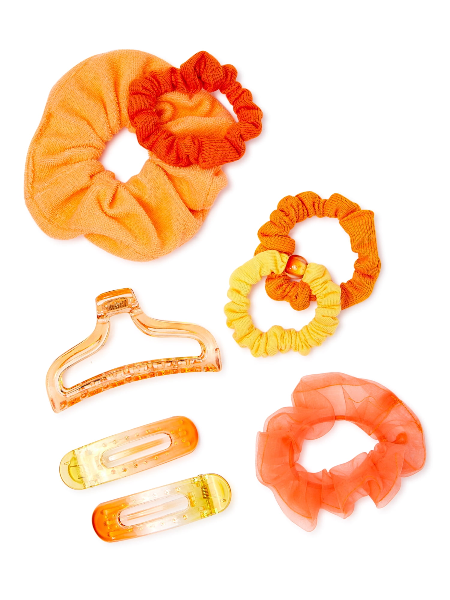 No Boundaries Women's Peach Hair Clip and Hair Tie Set, 8Piece