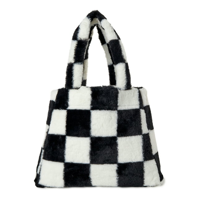 No Boundaries Women's Penny Tote Handbag Black White Checker Print ...