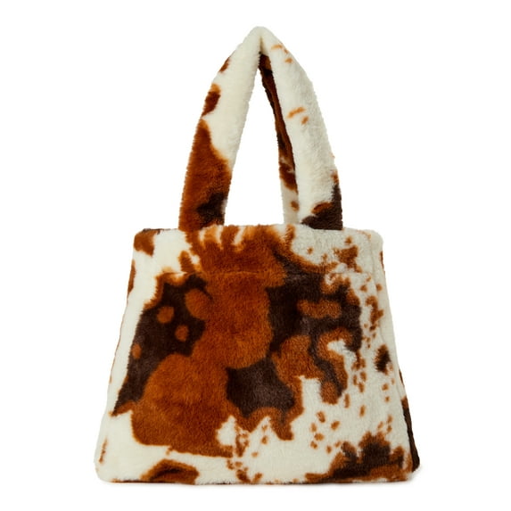 No Boundaries Women's Penny Tote Handbag Brown White Cow Print